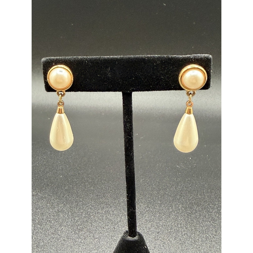 Napier Faux Pearl Dangling Post Stud Gold Tone‎ Earrings